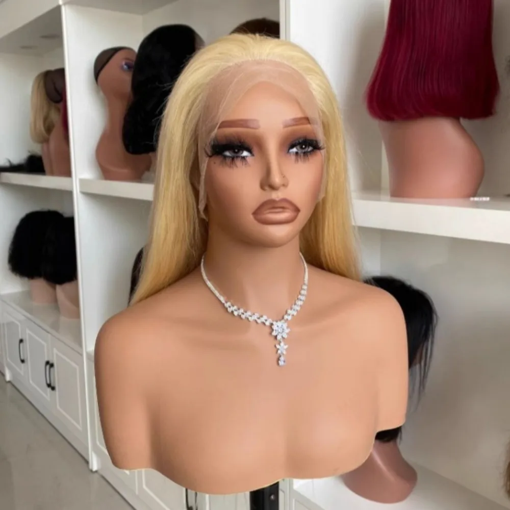 613 Blonde Full Lace Wig 180% Density Brazilian Virgin Hair Full End Transparent Swiss Lace Straight Frontal Wig PrePlucked