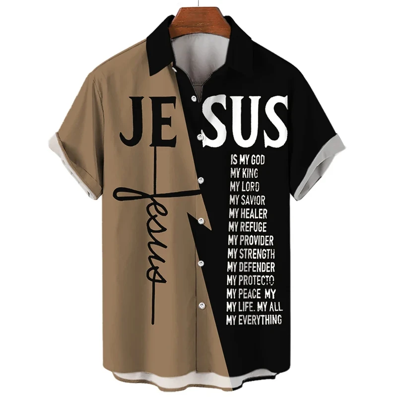 God Jesus 3D Printed Casual Shirts For Men Clothes Fashion Knights Templar Graphic Blouses Streetwear Lapel Blouse Short Sleeve 4