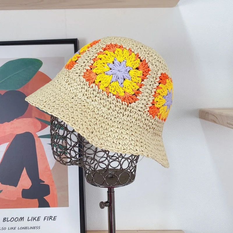 New Crochet Hollow Ventilation Foldable Womens Bucket Hat Summer