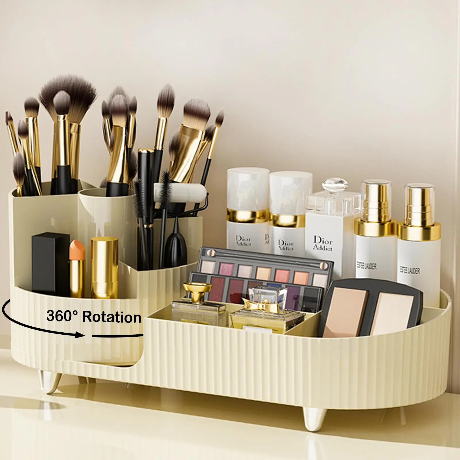 Rotating Makeup Organizer - 360 Rotating Makeup Organizer for Vanity with Brush Holder
