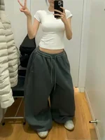 Y2K Streetwear Gray Sweatpants Woman Korean Oversized Loose All Match Sports Pant High Waist Drawstring Casual Wide Leg Trousers