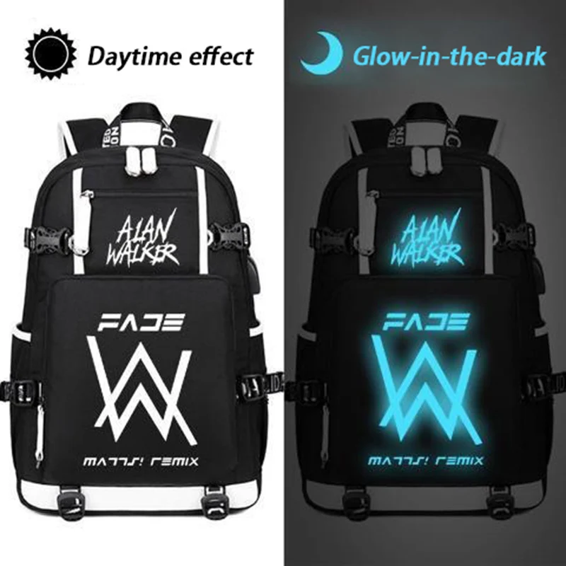 Breathable mesh,With USB,Glow-in-the-dark,Black Orange Yellow Grey,Alan Walker,AlanWalker,School Bags,Anime Backpacks Girls Boys 1