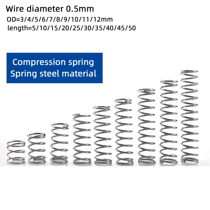  DHAEY 10 muelles de compresión de acero con resorte pequeño de  retorno de presión tipo Y, 0.035 in de diámetro exterior de  5/6/7/8/9/10/16/0.787 in de longitud de 10 a 1.969 in (