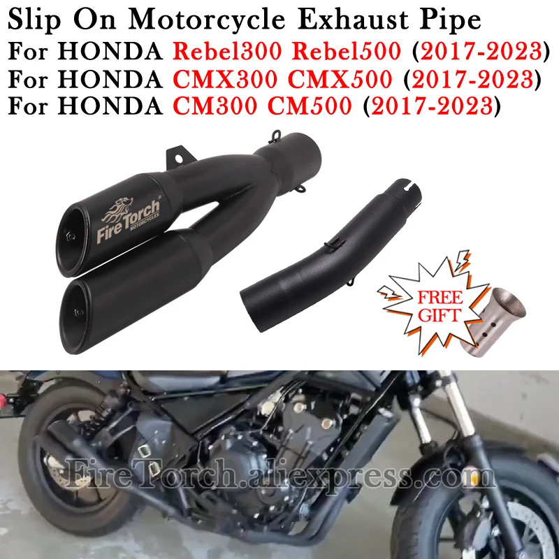 Slip On For HONDA Rebel 500 300 CM500 CM300 CMX500 CMX300 2017 - 2023 Motorcycle Exhaust Pipe 51MM Muffler DB Killer Escape Moto