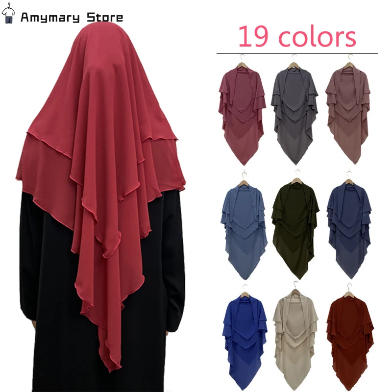 Muslim Women Chiffon Hijab Solid Color 2 Layer Ladies Shawl Scarf Middle East Dubai Turkey Islam Fashion Headscarf Accessories