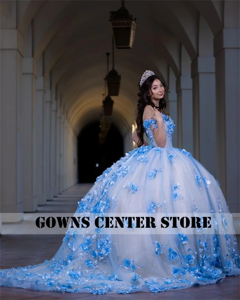 Sky Blue Quinceanera Dress Princess Sweet 15 Years Girl Birthday Party Dresses Appliques Vestidos De Quincea&ntilde;era Customized