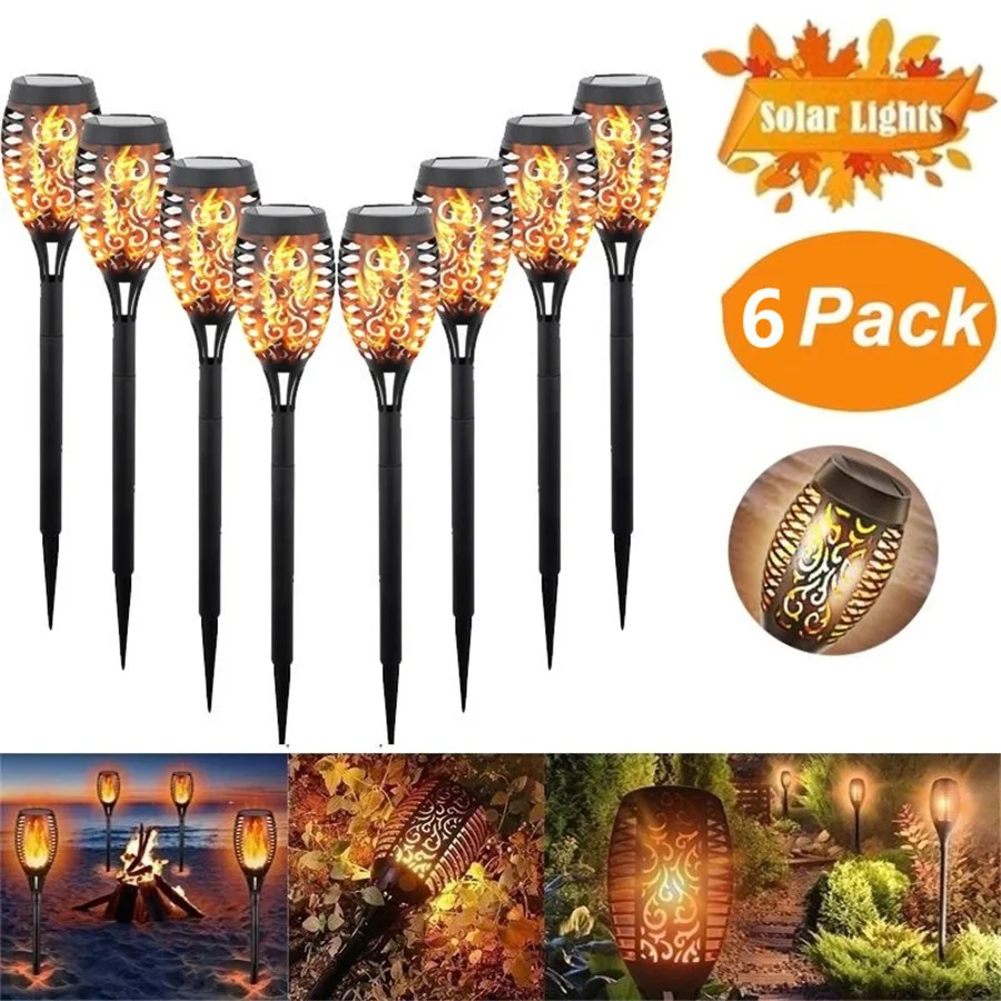 6/4/2/1Pcs LED Solar Flickering Flame Torch Lights Waterproof Path Yard Landscape Lawn Lamps Garden Decoration Outdoor Lighting