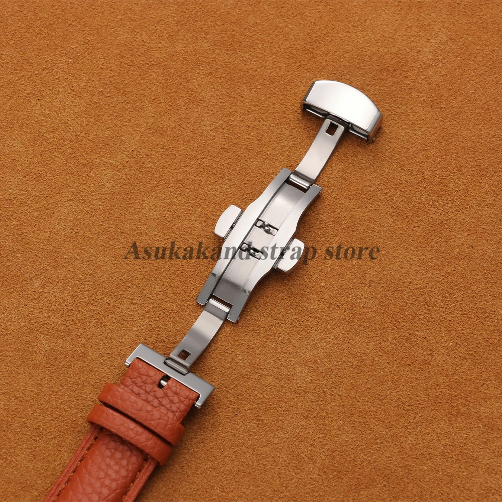 Premium Calfskin Litchi Leather Watch Strap with Butterfly Buckle