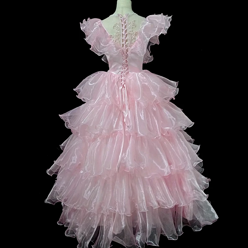 AnXin SH vintage princess pink lace flower o neck beading pearls ruffles  sleeve lace up Antique customized wedding dress - AliExpress 320
