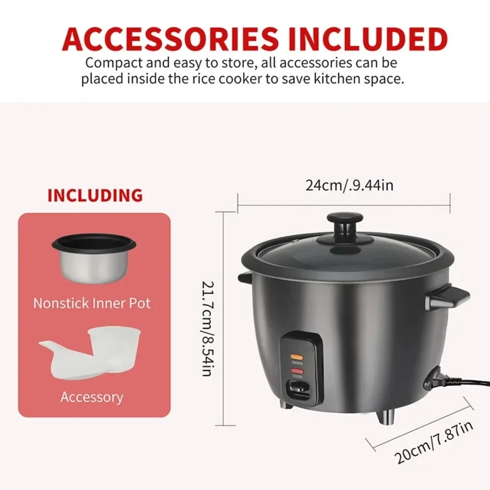 1.8L Multifunctional Mini Rice Cooker 3 Cups Family Capacity Stainless Steel Chassis Heating Household Electric Cooker Warm Cook 5