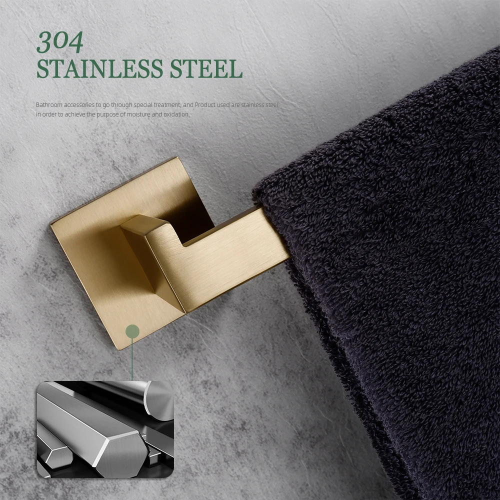 Matte Gold Towel Rack 304 stainless steel Towel Bar Double Shelf Paper Holder Tissue Holder Toilet Brush