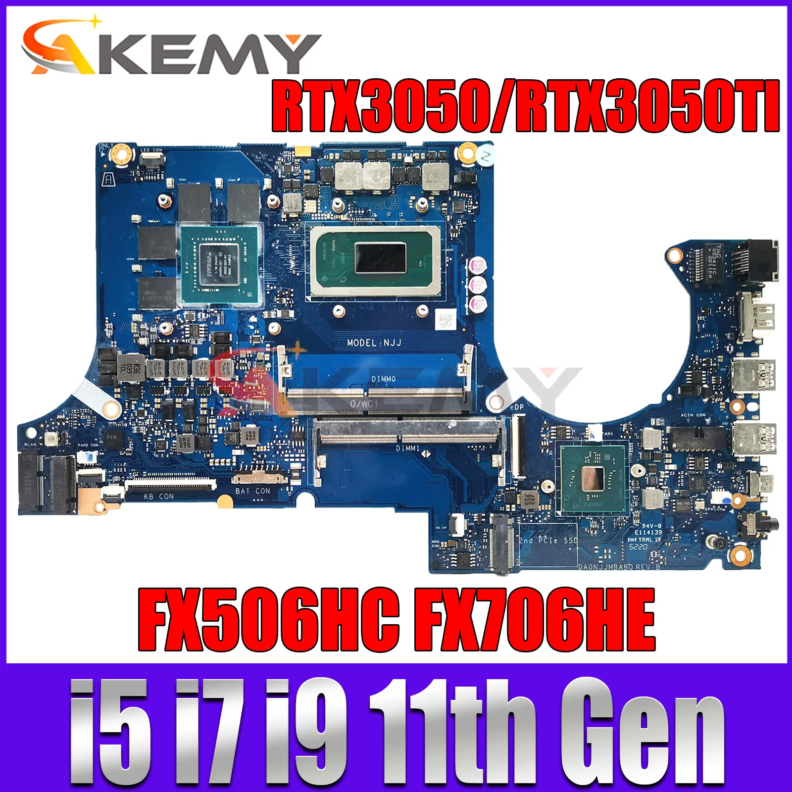 

For ASUS FX506H FX506HC FX506HE FX506HCB FX706H FX706HC FX706HE FX706HCB Laptop Motherboard i5 i7 i9 CPU RTX3050/RTX3050TI V4G