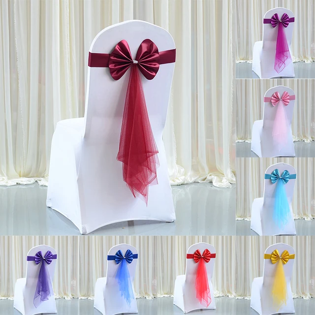 10Pcs Wedding Chair Decoration Bow Elastic Chair Sashes Cover Bands For Wedding Party Hotel Banquet Event Decor