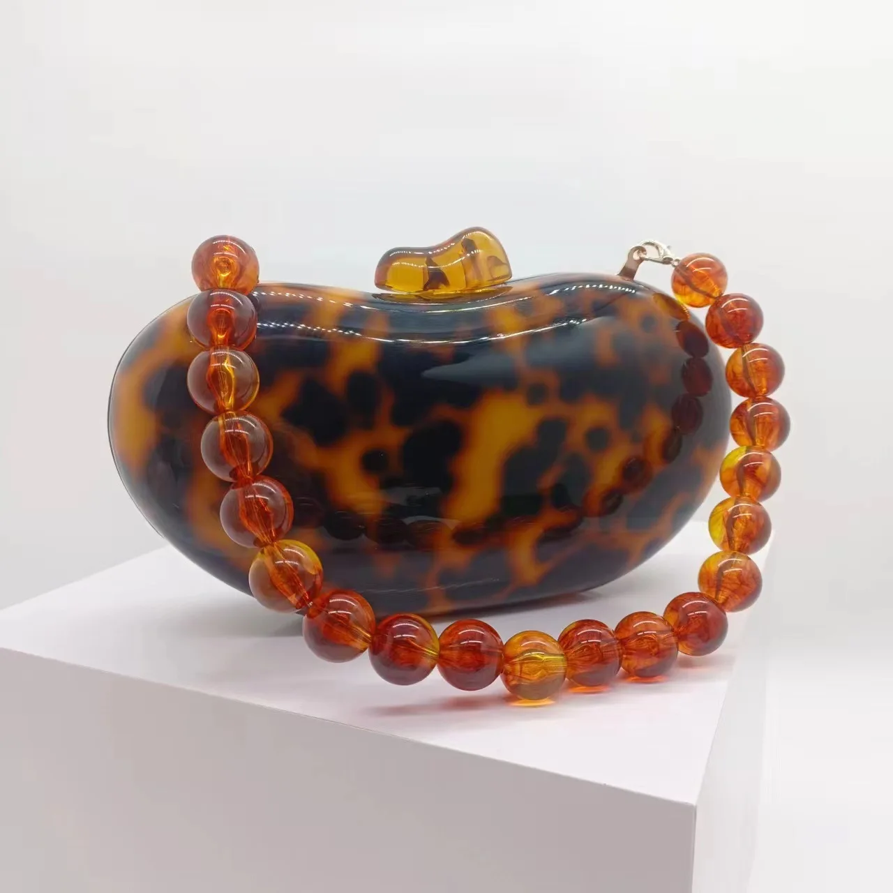 Women Clutch Acrylic Pearlscent Marbling Beading Handbag Chic Beans Shape Purse Chain Crossbody Shoulder Cute Bags 2024 Fashion