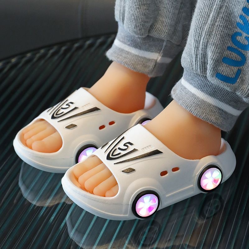 New Summer Slippers Boys Girls Non-slip Cartoon Car Luminous Soft Sole Outer Wear Slippers Kids Footwear Luminous for Kids