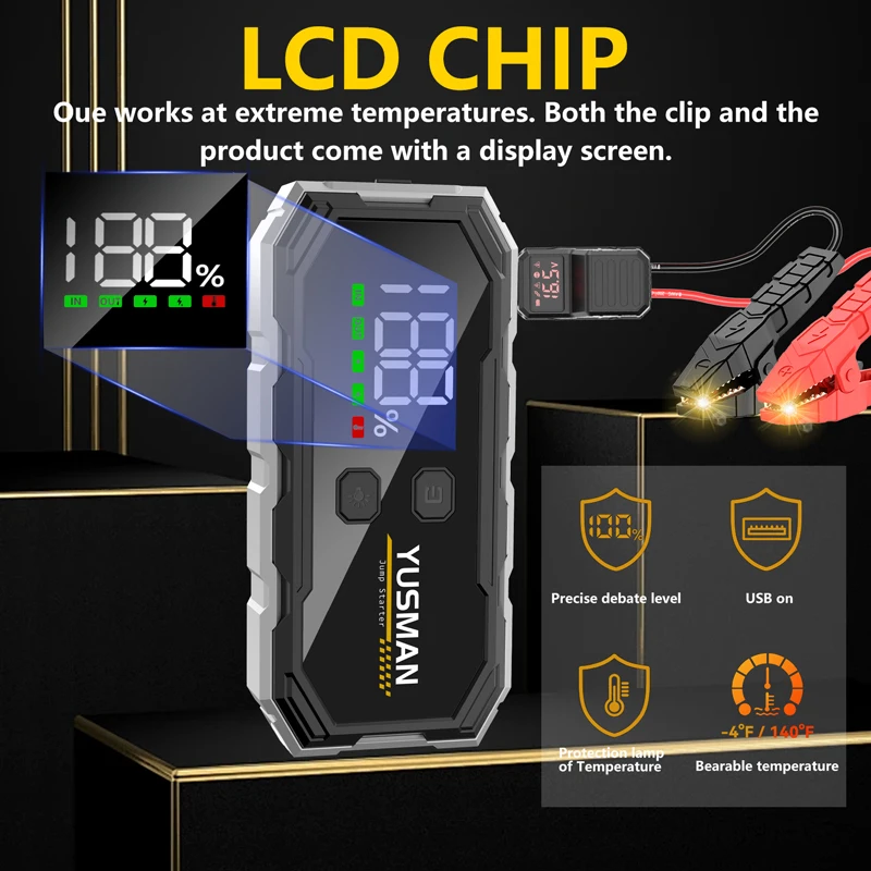 Car Jump Starter Jump Starter Car Battery Charger Portable Battery Charger 4000A Car Jump Starter 12800mAh Power Bank Car Booster Device Charger Battery less Portable Starting for Emergency Device