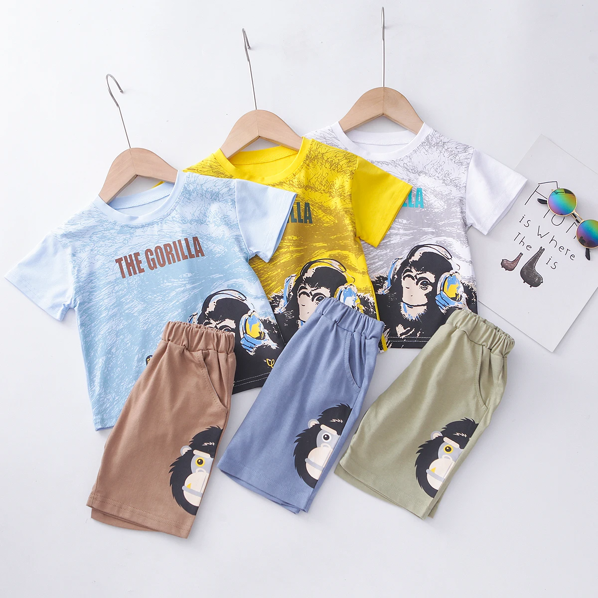 

YT-BabyClothesToddlerBoy Clothes 0-5 Years Old Summer Short-Sleeved Shorts Suit Baby Printed Shirt Casual Shorts Two-Piece Suit