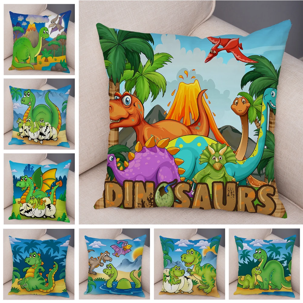 

Cartoon Jurassic Dinosaur Throw Pillowcase Print Soft Plush Pillow Case Both Sides Decor Cute Animal Cushion Cover for Sofa Home