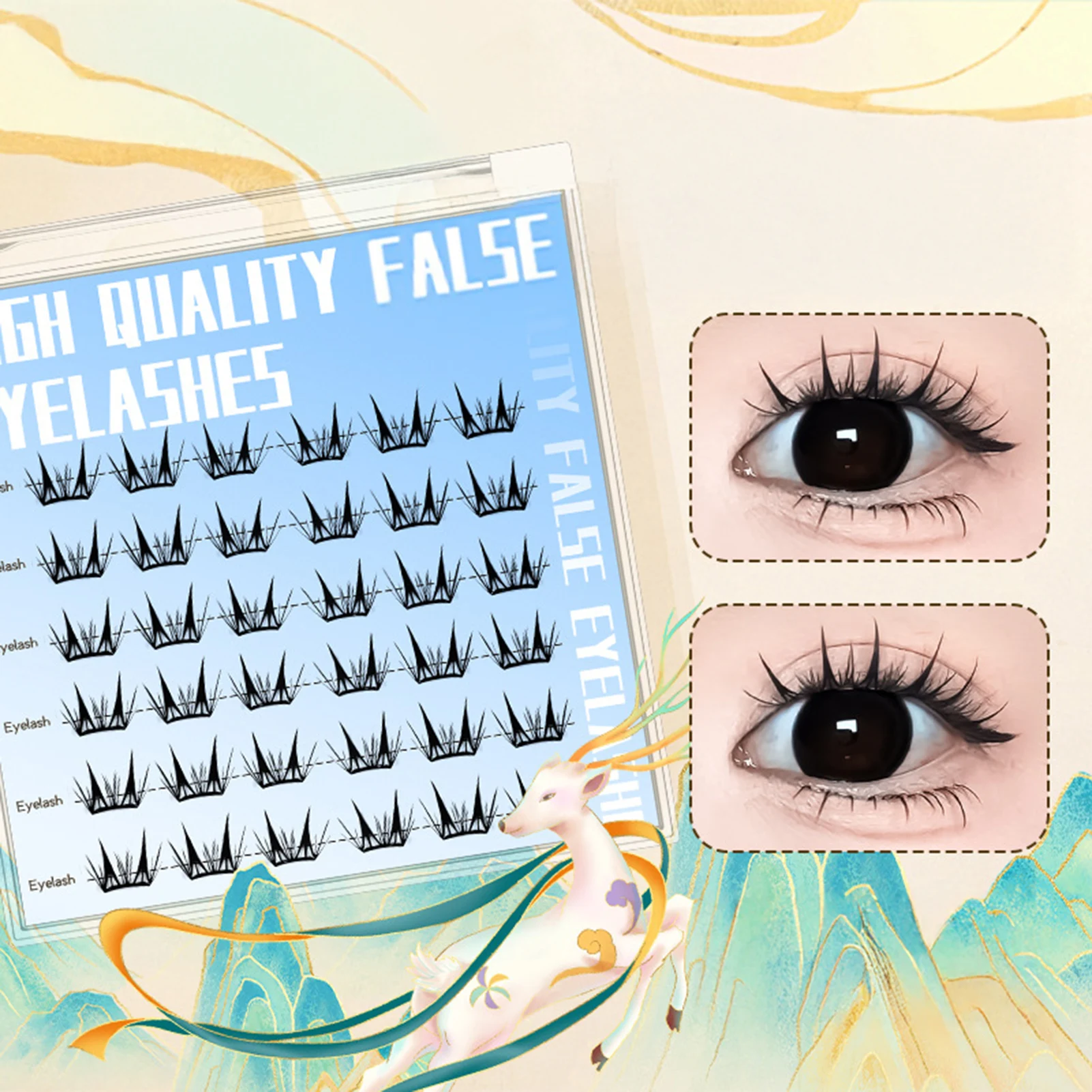 6 Rows No Glue False Eyelashes Individual Lashes Cluster Eyelash Extensions For Women Fashion Show Dance Wedding Daily Makeup