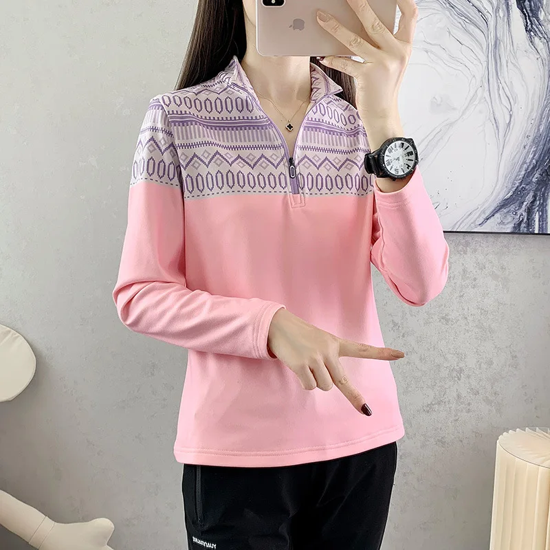 Camiseta de lana para exteriores para mujer, camisa térmica de manga larga para senderismo, capa Base con cuello levantado, Top de franela cálido