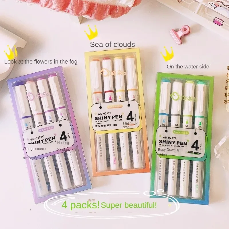 4 Colors/box Kawaii Glitter Highlighter Pen Pastel Fine Pastel Highlighter  Marker Scrapbook Painted Stationery School Supplies - AliExpress