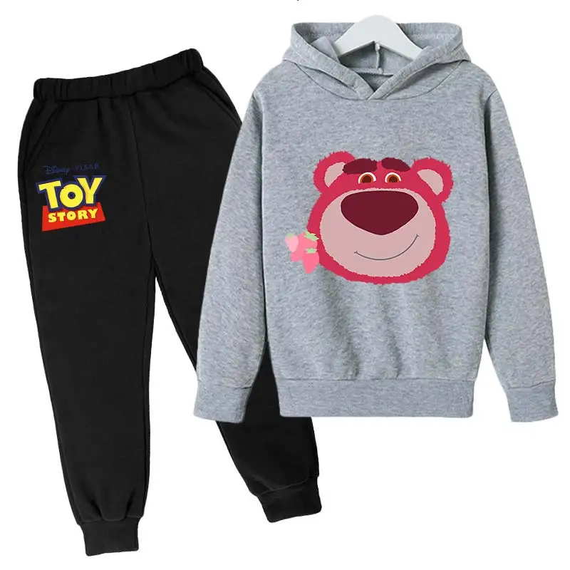 thumbnail image 1 of Conjunto de sudaderas con capucha Lotso para niños, Woody, Buzz Lightyear, sudaderas con capucha de Toy Story de dibujos animados para niños, camisetas y pantalones largos, traje de 2 piezas para niño, 1 of 5