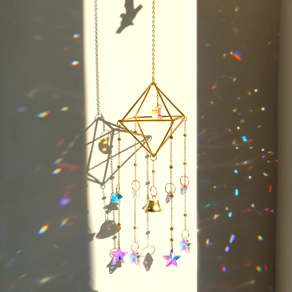Crystal-Suncatcher-Rainbow-Light-Catcher-Window-Garden-Decoration-Moon-Sun-Catcher-Crystal-Wind-Chime-Hanging-Suncatcher.jpg Crystal Suncatcher Szivárvány Világos Fogó Ablak Kerti Dekoráció Hold Napsütő Kristályszél Hangjelző Napfényes Prizma - Image 2