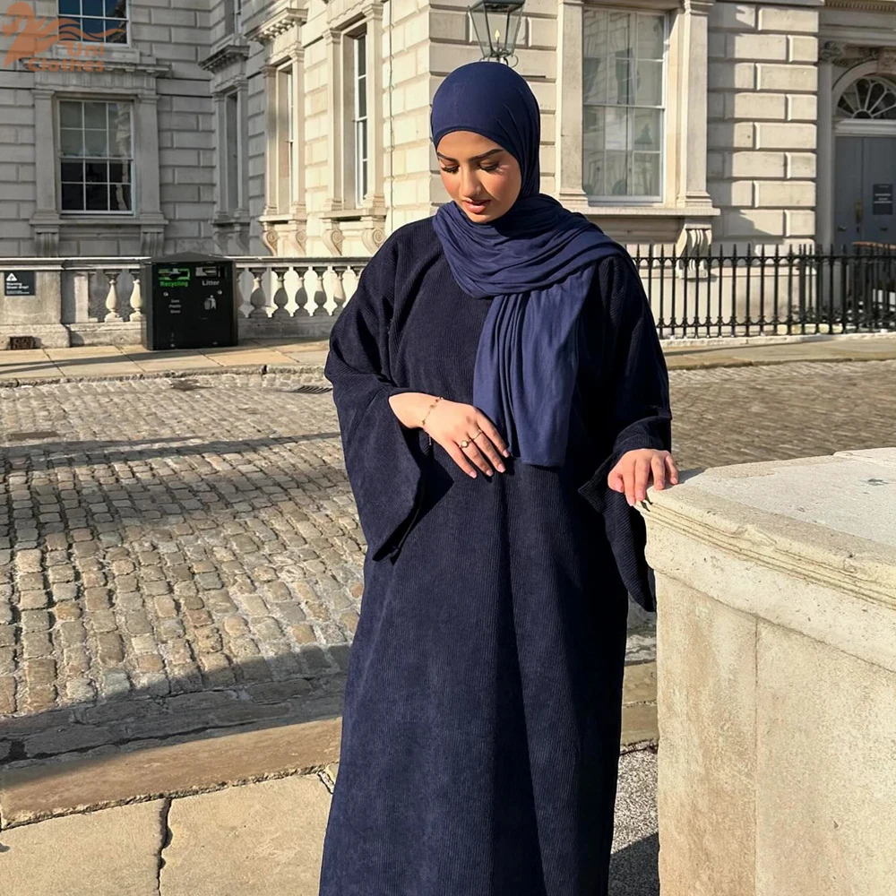 Zahraa Muslim Autumn Winter Corduroy Modest Abaya Turkish Islamic Clothing Jalabiyat Long Sleeve Casual Loose Moroccan Kaftan 6
