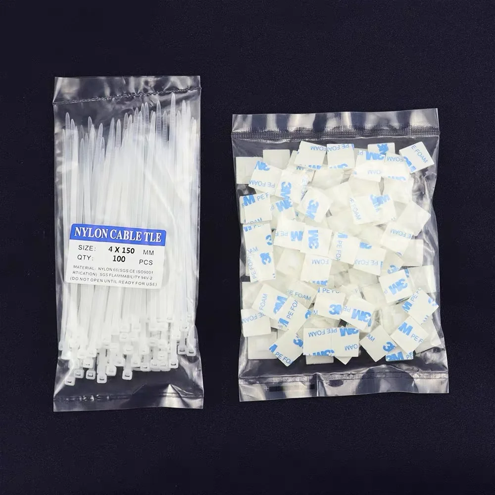 Description Picture 6 of itemSelf-locking plastic nylon tie  + Nylon Square Plastic 3M Self Adhesive Wire Zip Fixed Seat Holder Cable Tie Mount Base