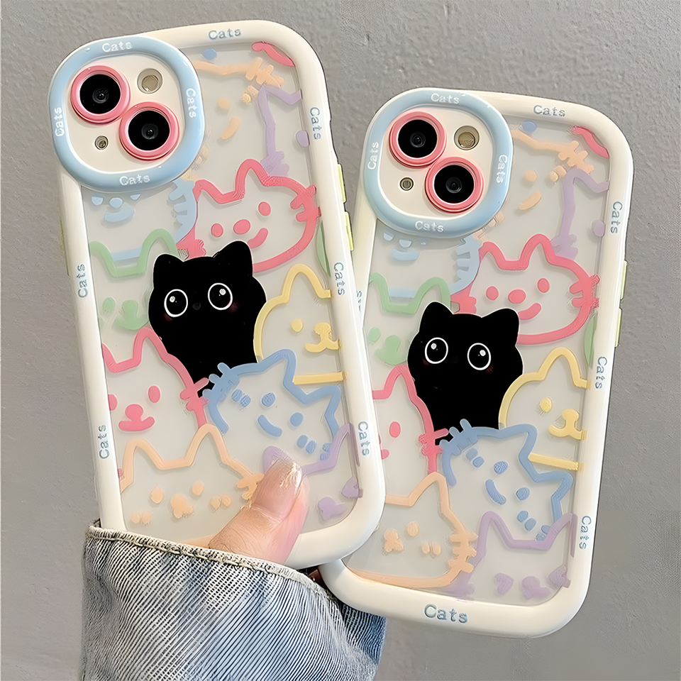 Cut Cat Aninal Phone Case For iPhone 13 Funda iPhone 11 14 15 16 Pro Max 12 XR X Xs 7 8 Plus  SE 15pro 13pro Silicone Soft Cover