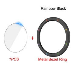 Sleek Metal Bezel Ring with Tempered Glass Protective Film for Xiaomi Watch S4 (Rainbow Black)