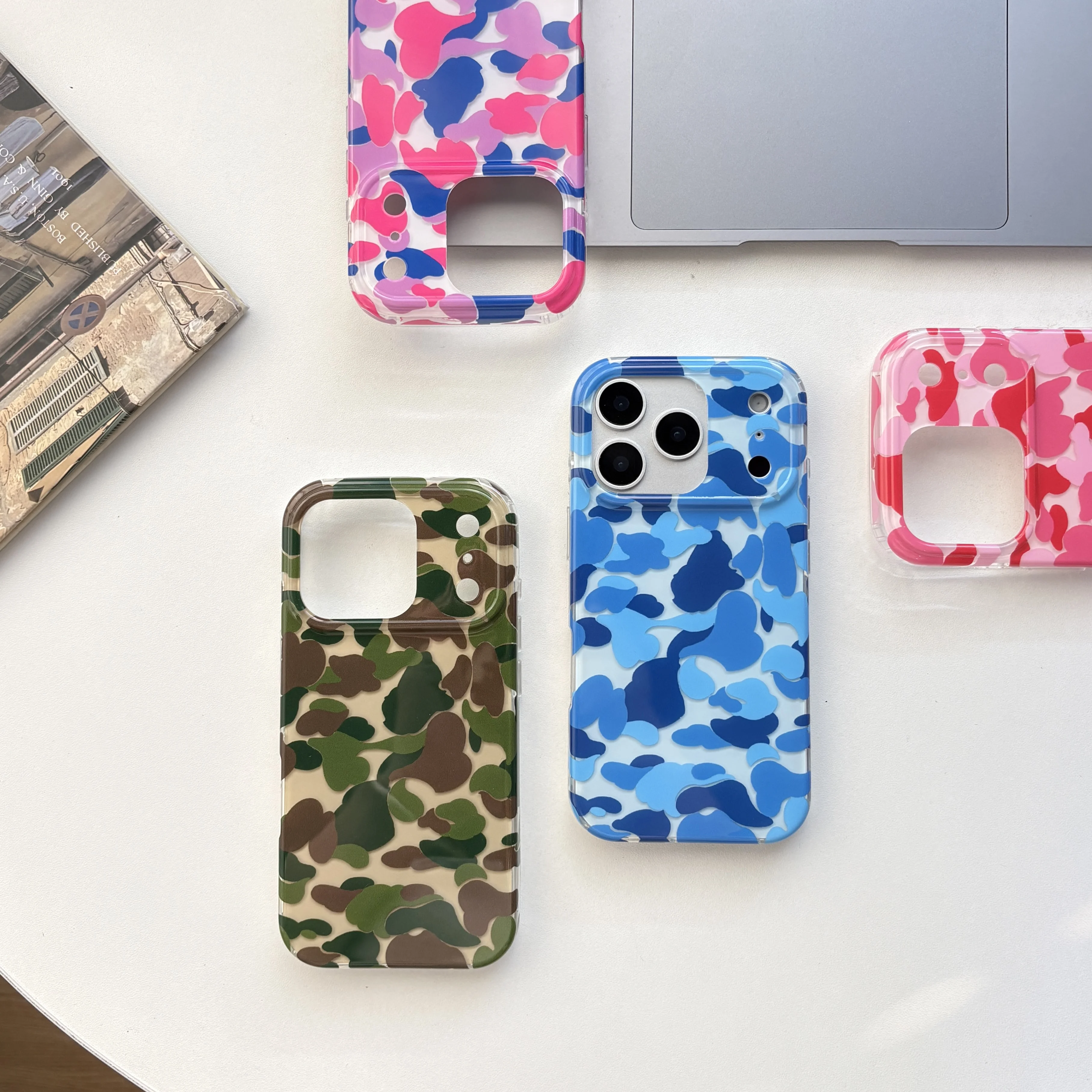 Fashionable Bright Four-Color Camouflage Pattern Glossy Protective Phone Case Suitable for iPhone 17 Pro 13 16 15 14 Pro Max 4