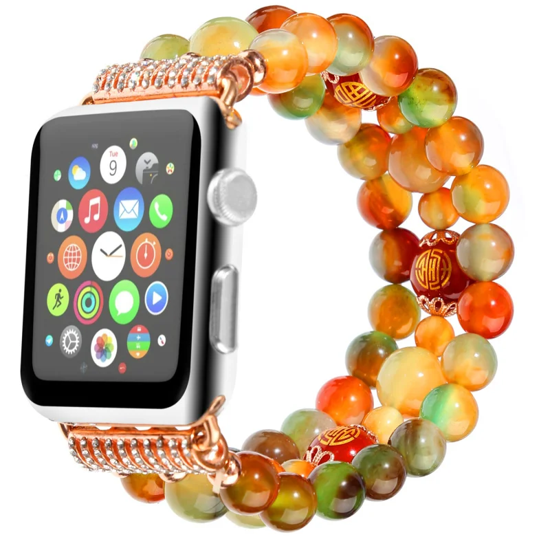 

Аксессуары для часов Apple Watch 6 SE 5 4, браслет из Павлиньего оникса для умных часов iWatch 38 40 41 мм 42 44 45 мм, ювелирные изделия