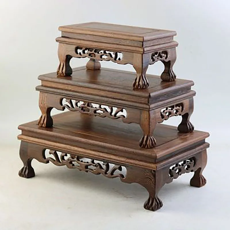 Mahogany Carving Crafts Buddha Ornaments Base, Chicken fin Wood, Rectangular Stone Vase, Bonsai Fish Tank, Solid Wood Table