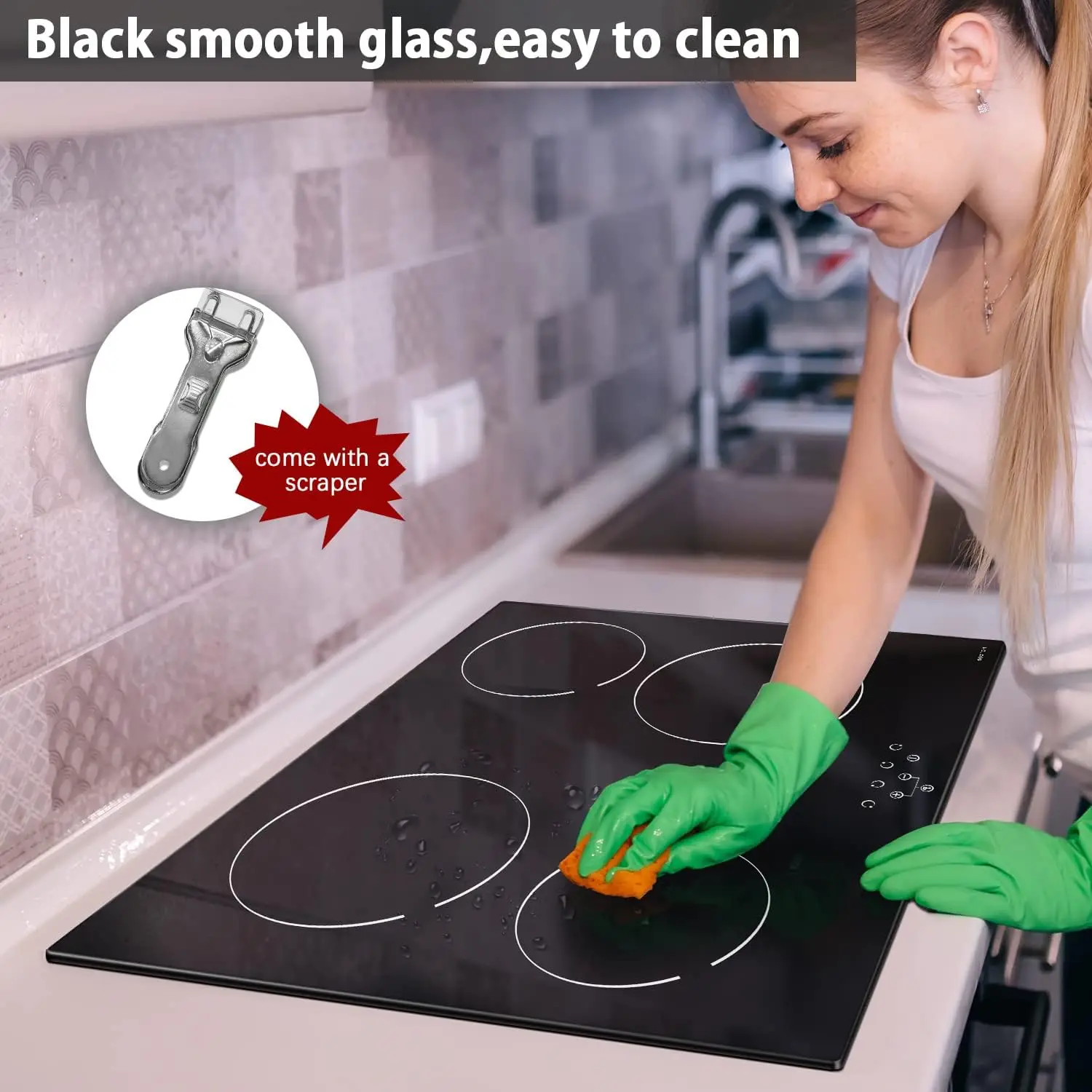 Ceramic , Built-in 4 Burners Electric Stove Electric Cooker Hob With Touch Control Child Lock Timer Easy To Clean