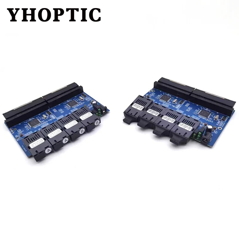 100/1000Mbps PCBA 보드 광섬유 변환기 스위치 4 광섬유 포트 8 RJ45 포트 광섬유 송수신기 단일 모드 SC 심플렉스/듀플렉스