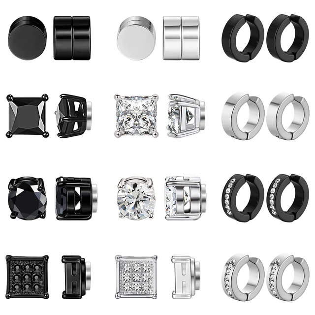 Buy 10 Pairs Non Pierced Magnetic Stud Earrings Stainless Steel Non  Piercing Feather Dangle Hinged Earrings Clip on CZ Magnet Earring Set for  Men and Women at Amazon.in