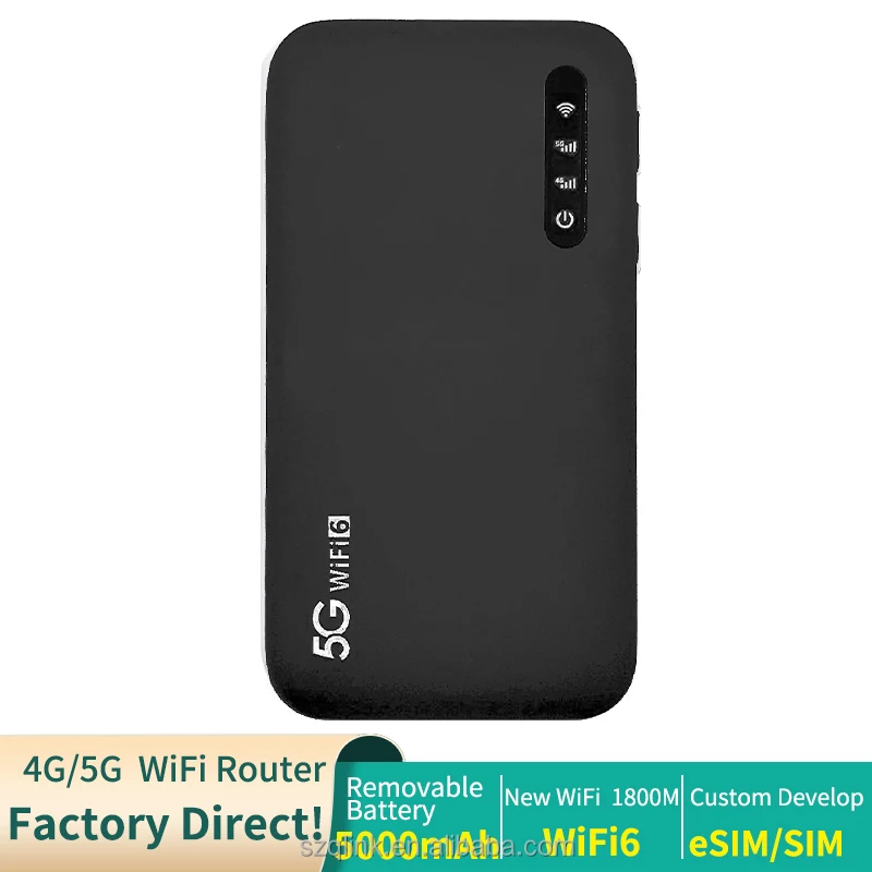 새로운 Qlink 5G SA NSA 나노 SIM UNISOC V510 모뎀 5000mAh 미니 포켓 WiFi6 1900Mbps 휴대용 홈 라우터 (방화벽 및 VPN 기능 포함)