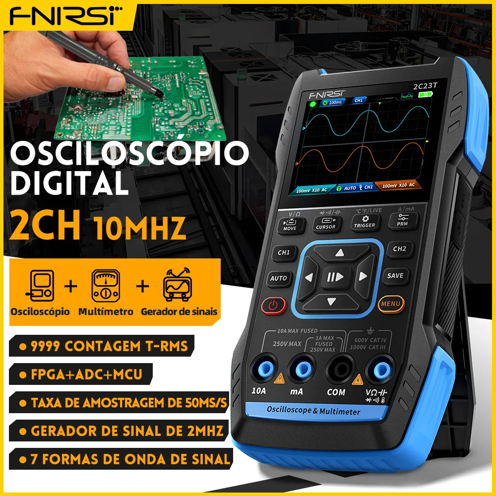 FNIRSI-Osciloscópio Digital Portátil, Multímetro + Função, Gerador de ...