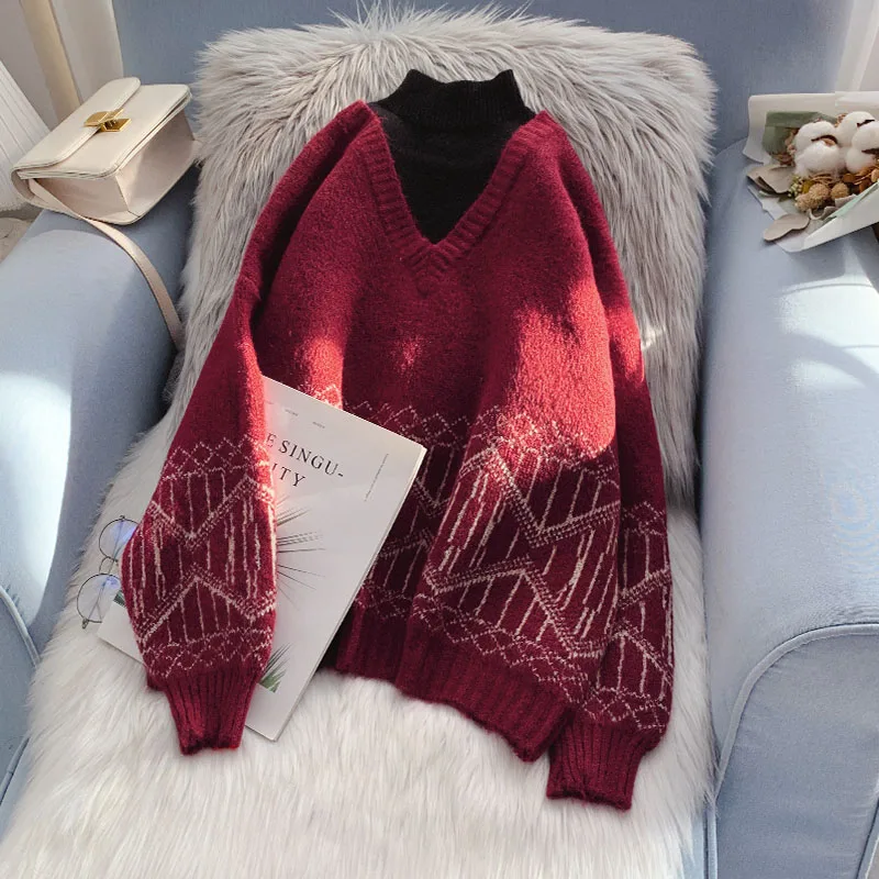 

EBAIHUI 2022 Autumn Winter Sweaters Pullover Mock Neck Long Sleeve Sweater Women Patchwork Knitted Jumpers Sweater Mujer