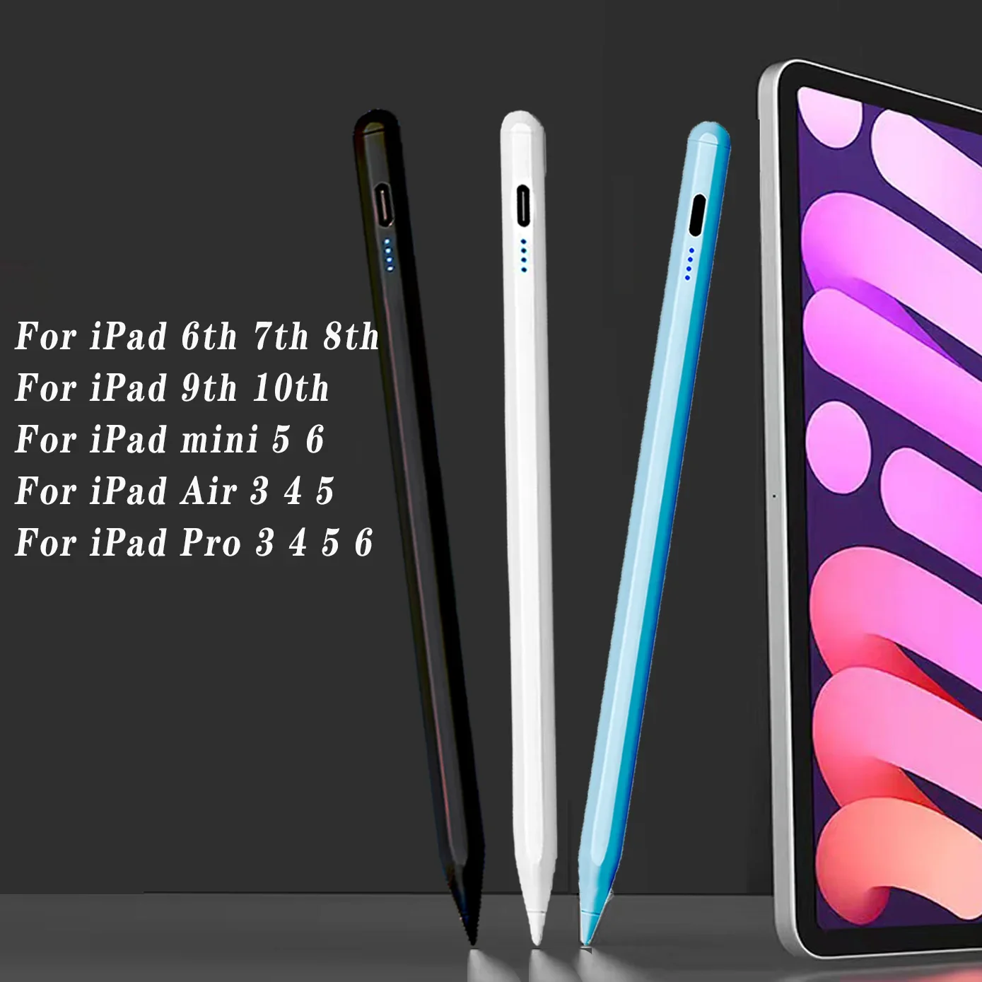 Stylus Pen For iPad Pro 11 12.9 Air 4/5 7/8/9/10th mini 5 6 For Apple Pencil 2-With Palm Rejection