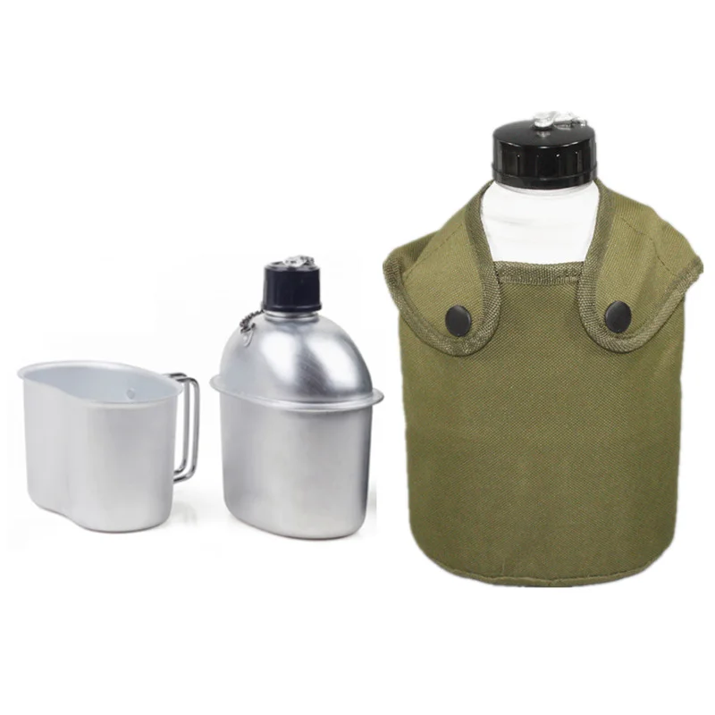 Aluminum Cup Military Water Canteen Bottle with Puoch Set Army Camping Hiking 