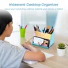 Acrylic Pen Holder Iridescent Desk Organizer Acrylic Storage Organizer Built-in Phone Holder For Pencil Cosmetics Makeup Brushes 6