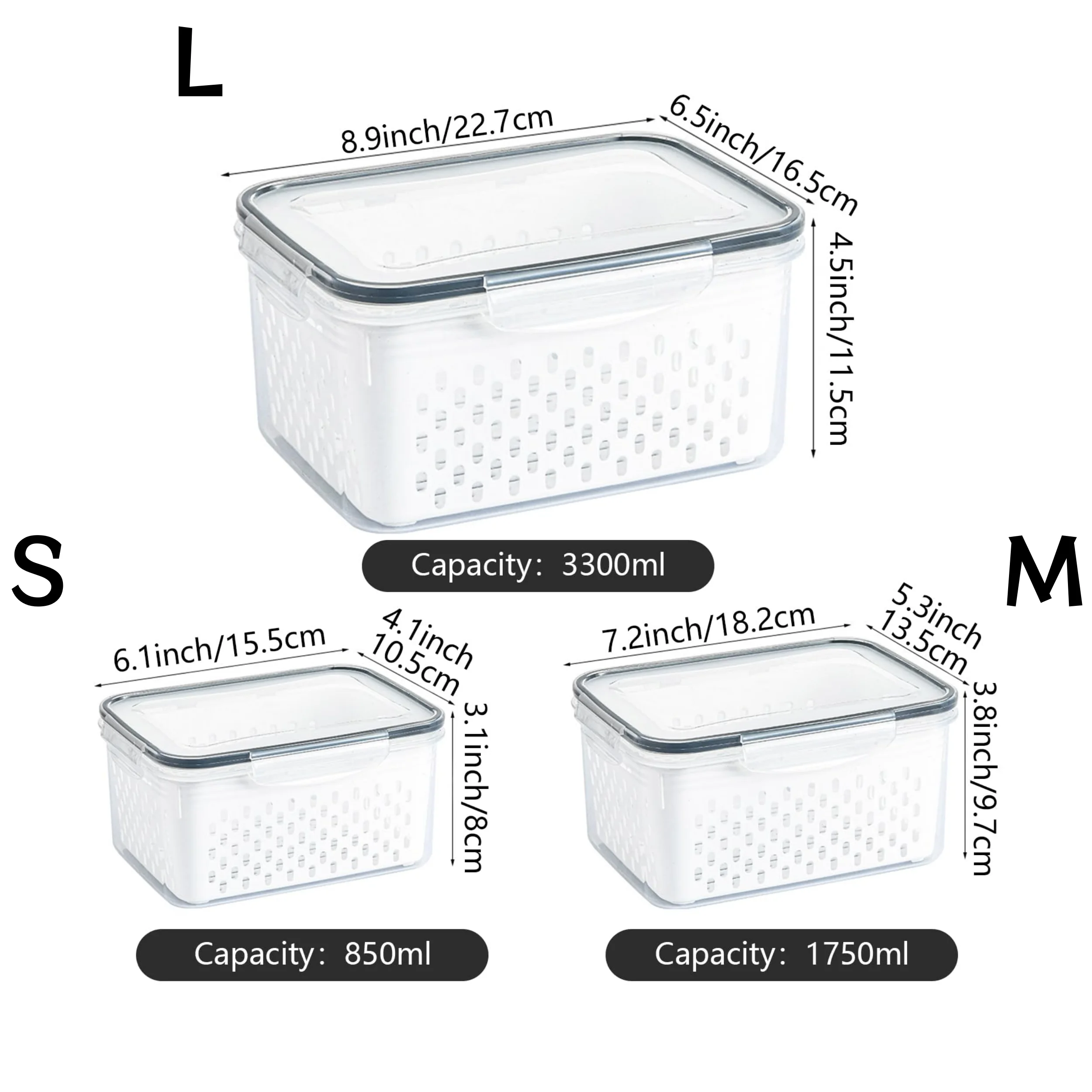 Refrigerator Storage Box Fresh Keeping Vegetable Fruit Plastic Sealed Boxes Drain Basket Fridge Kitchen Food Storage Container 6