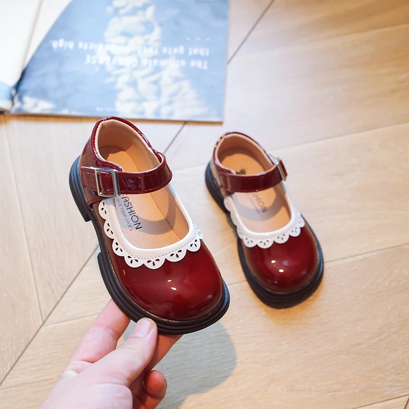 Children's Soft Princess PU Leather Shoes Lolita Loafer Fashion Kids Breathable Lace Girls Soft Sole Shallow Mary Jane Versatile 5