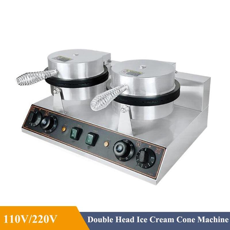 Stainless Steel Double Head Ice Cream Cone Making Machine Ice Cream Maker Electric Waffle Cone Baker Oven Crispy Egg Roll Baking