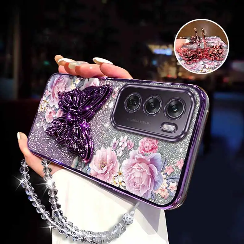 Pink Peonies Plating Bracelet Holder Phone Case
