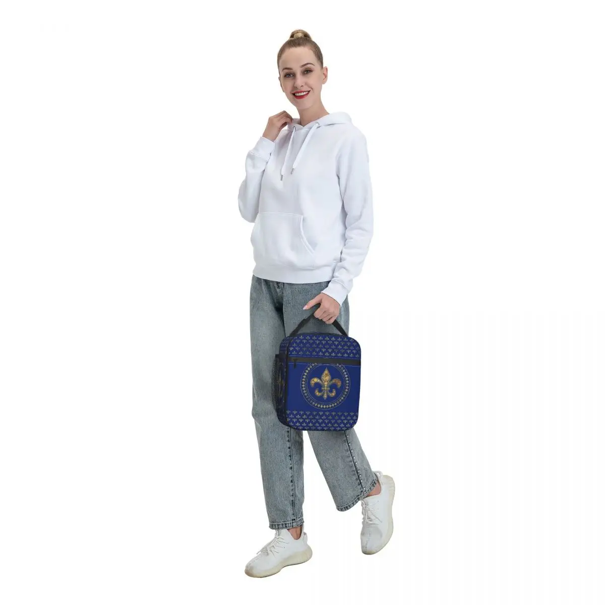 Fleur De Lys Lily Flower Gold And Royal Blue Insulated Lunch Bags for Camping Travel Cooler Thermal Bento Box Women Children