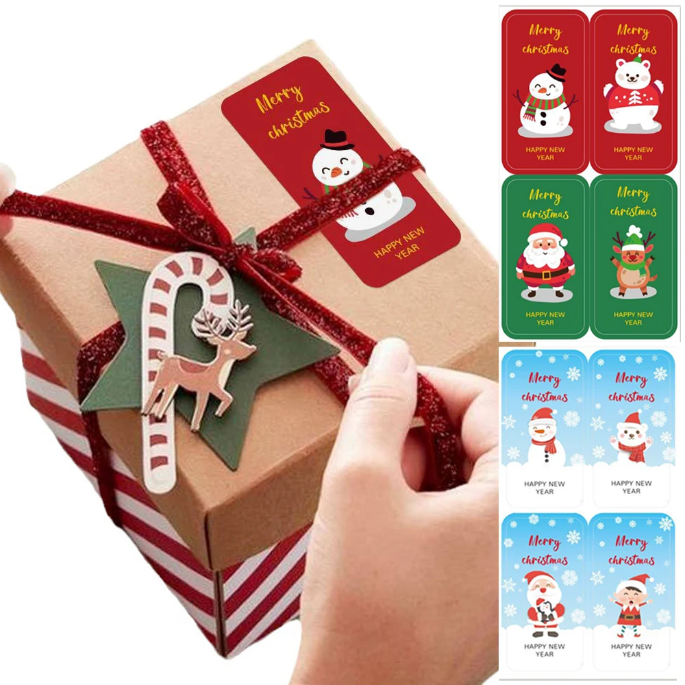 40-100pcs/pack Merry Christmas Label Stickers 3*6CM Self Adhesive Sticker for New Year Holiday Cards Gift Box Sealing Decorative 500pcs roll christmas label stickers self adhesive charming christmas present labels festive gift tags sticker holiday decor