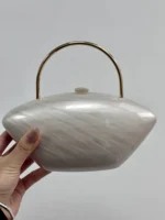 Women's Marble Pearl Acrylic Clutch Bag with Chain Shell Box Design Evening Wedding Bridal Handbag Gift for Party 1